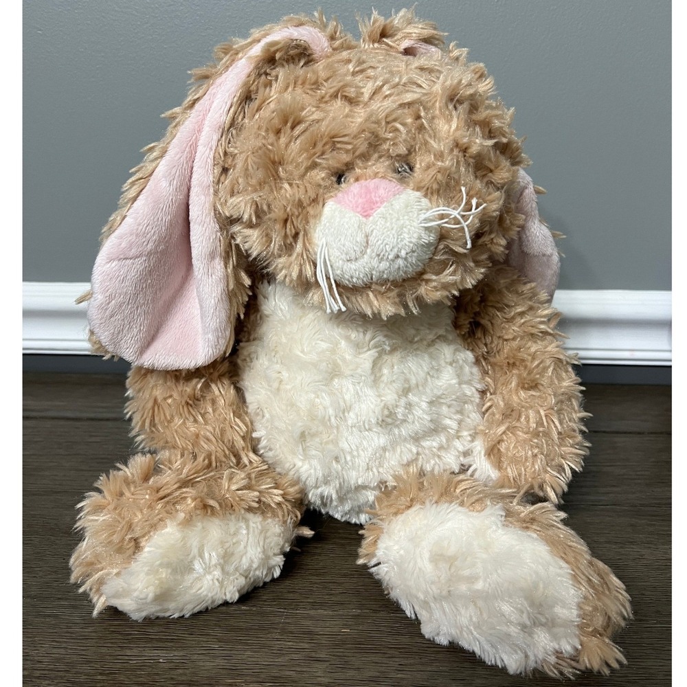 Ganz Tan Cream Bellied Floppy Bunny Plush Shaggy Fur Pink Ears Stuffed Animal